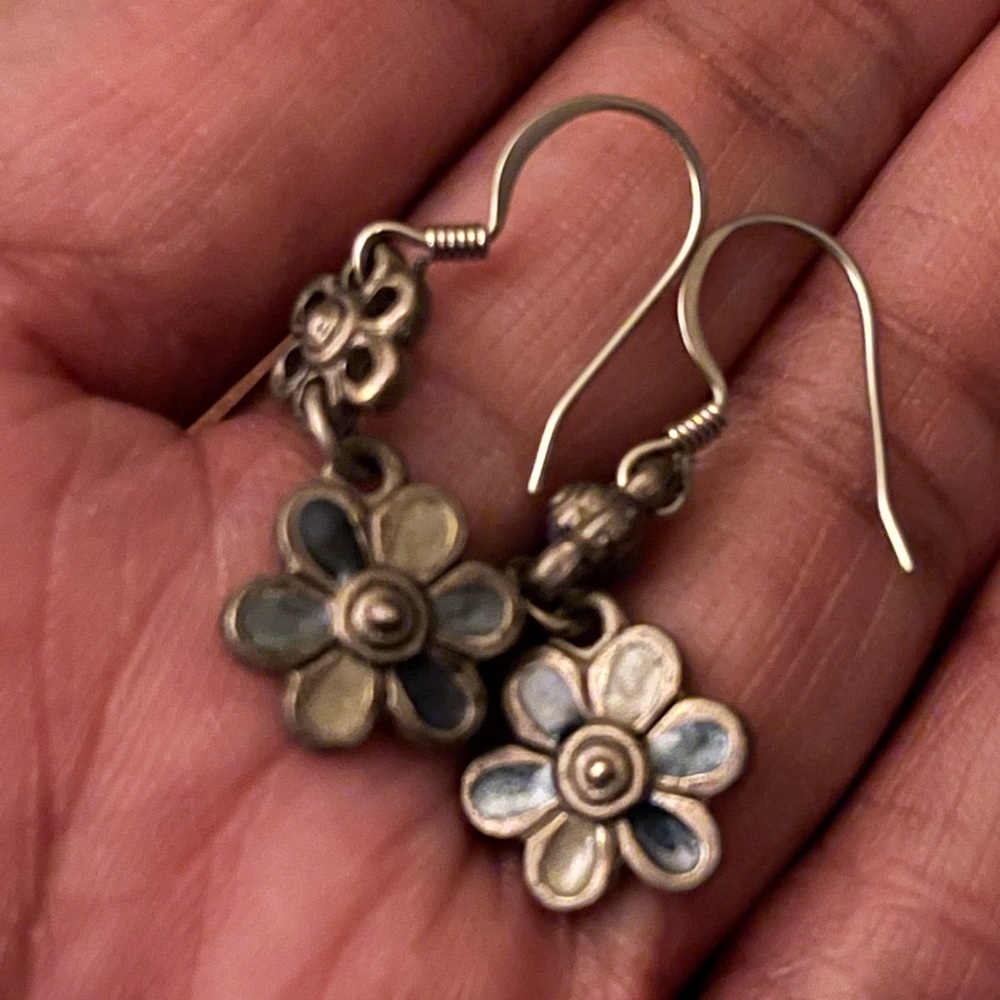 Shades of blue silver tone dangle earrings